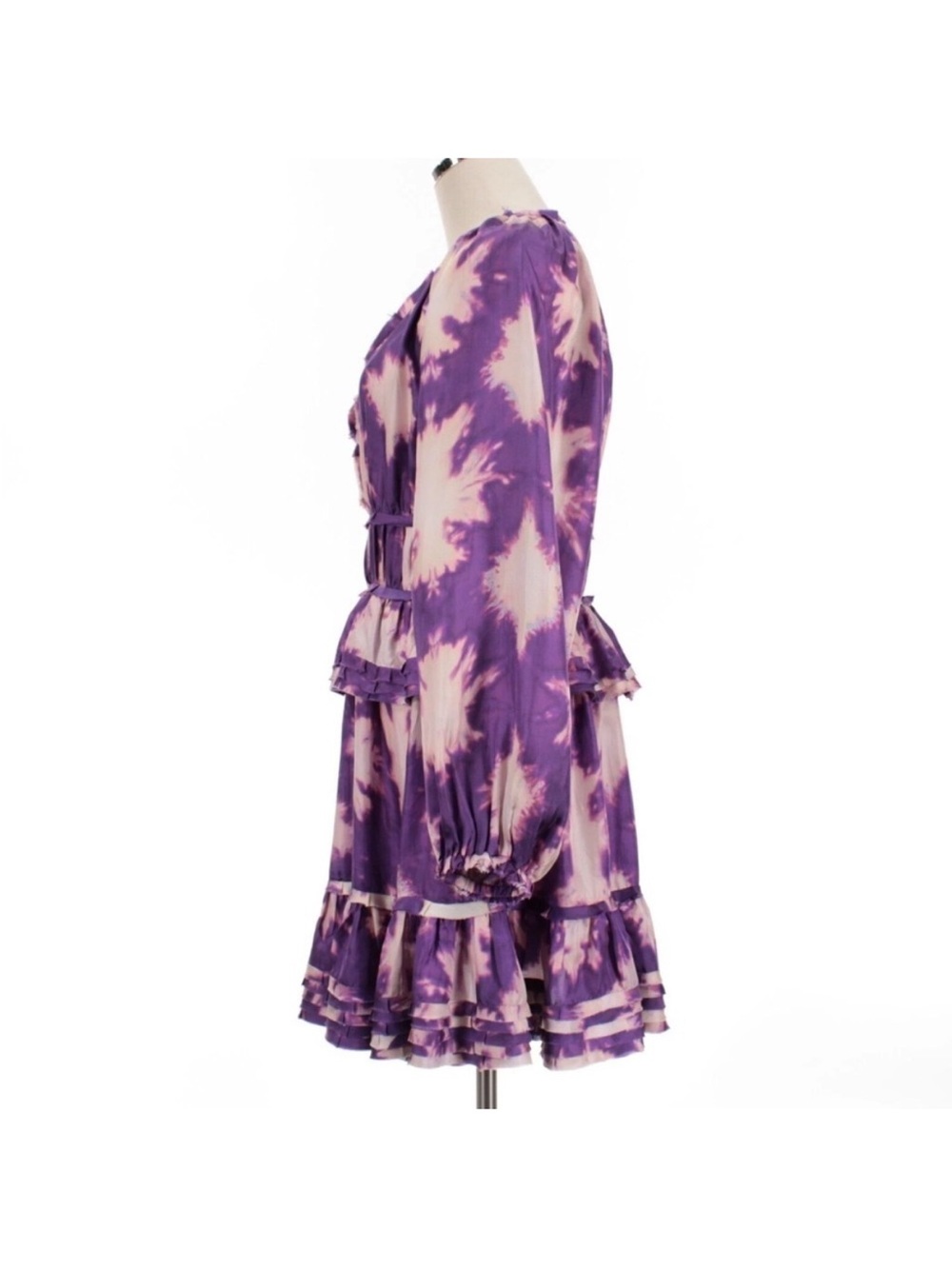 Ulla Johnson Emery Silk Ruffle Long Sleeve Mini Dress Purple Cassis Blur 0 NWOT - Picture 11 of 15